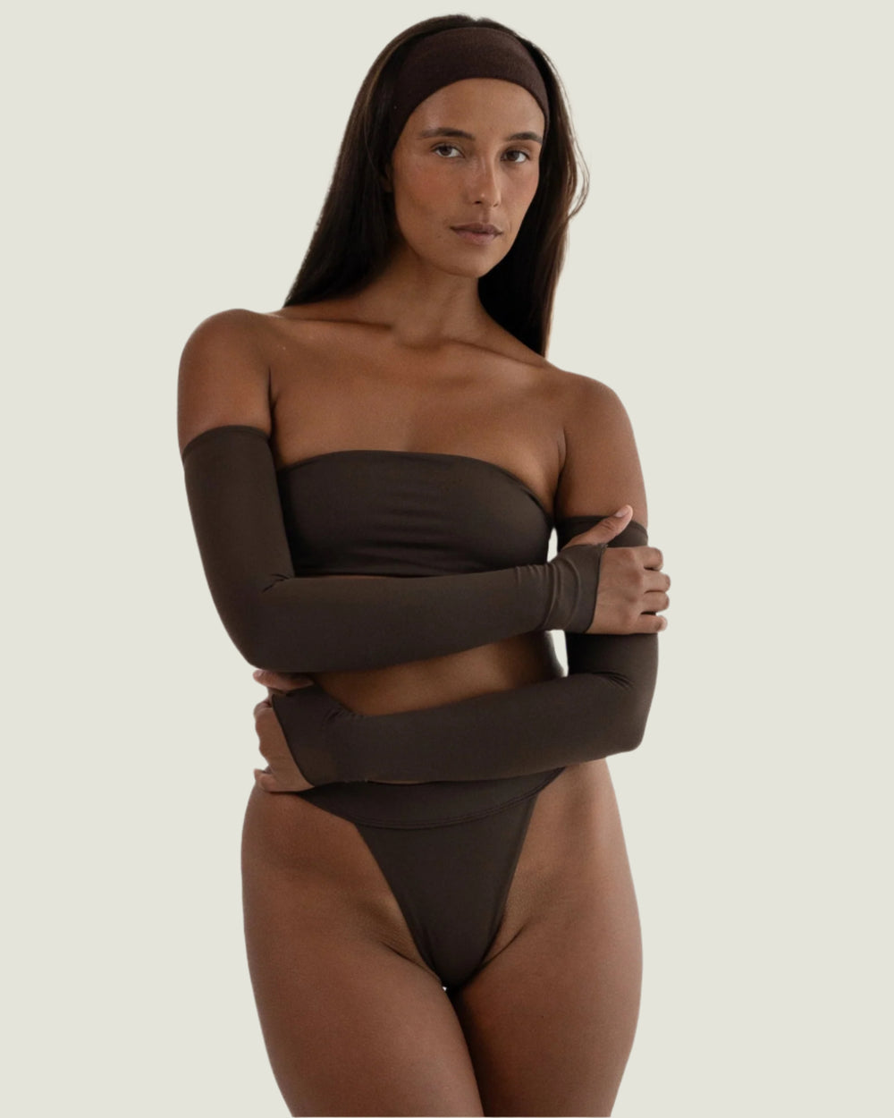 Cacao Sleeved Bandeau Bikini