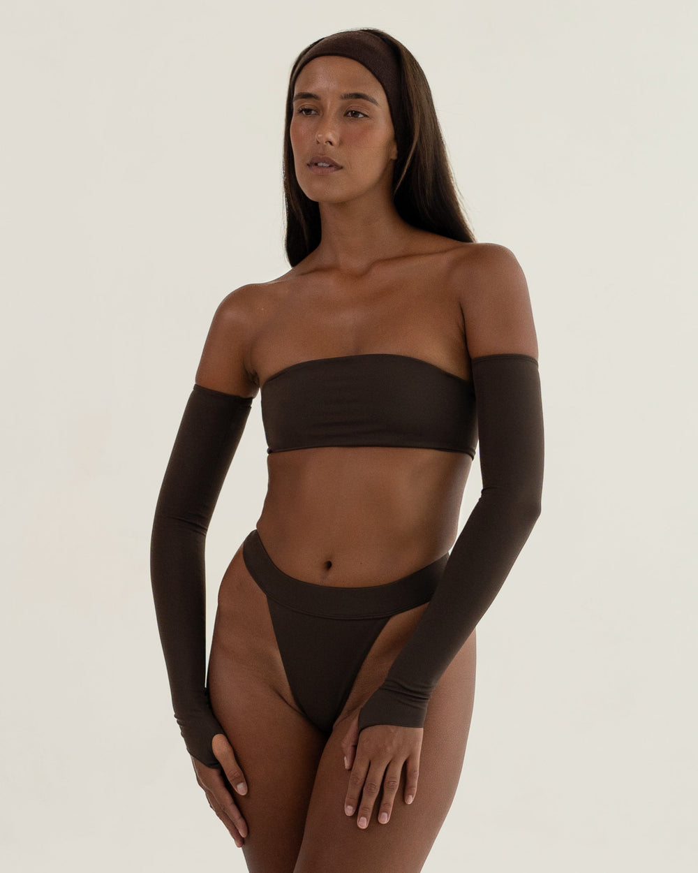 Cacao Sleeved Bandeau Bikini
