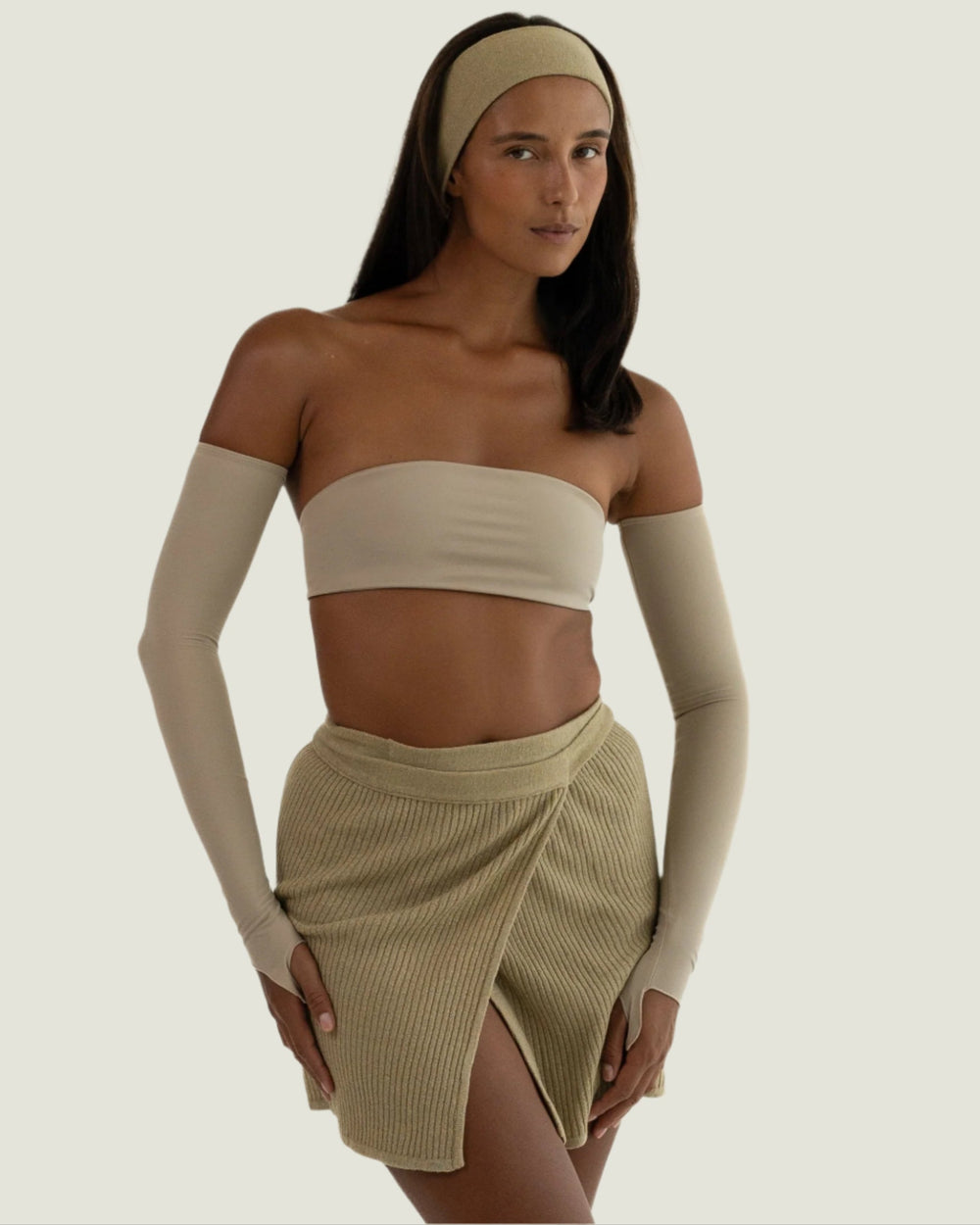 Nude Mini Wrap Skirt