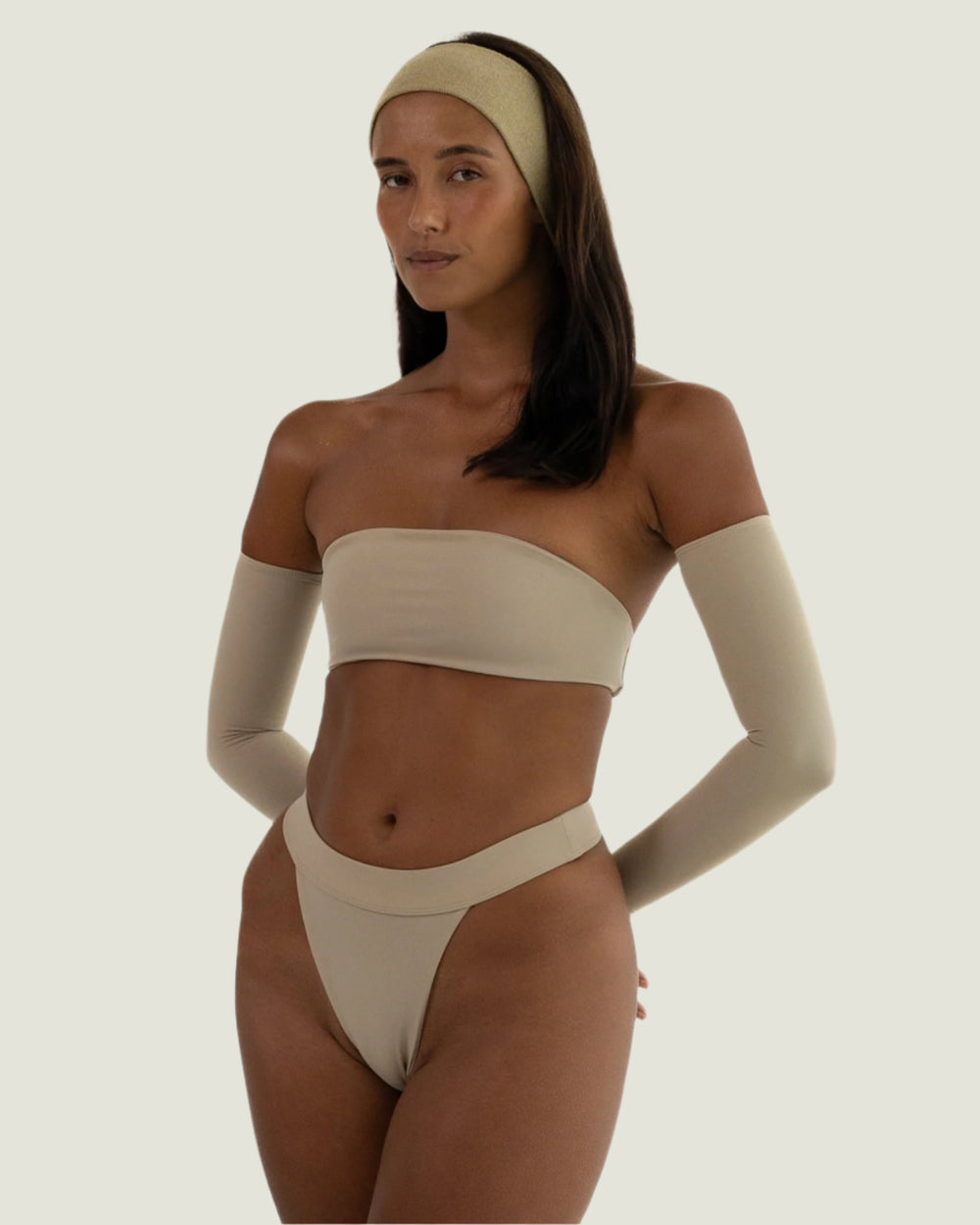 Nude Sleeved Bandeau Bikini